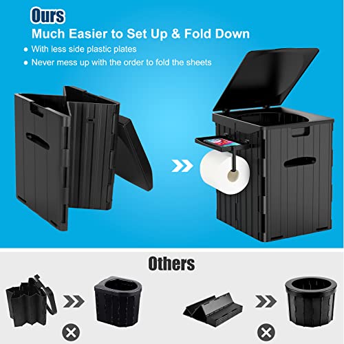 PAHTTO Black XL Portable Camping Toilet Foldable with Phone Shelf & Paper Holder