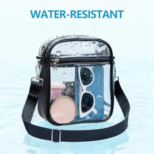 Clear Stadium Bag | Small Crossbody Purse with Vegan Leather, 8.7"x7"x3"