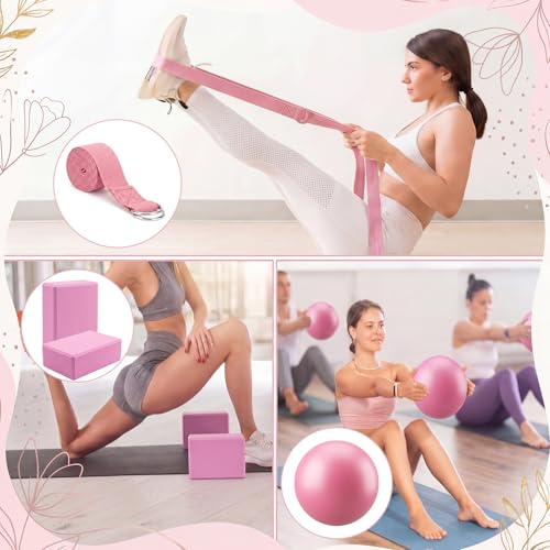 9-Piece Yoga Set with Blocks, Knee Pads, Socks & Bag - Pink