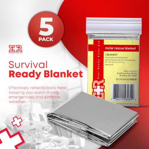 Emergency Mylar Rescue Blanket - Large Thermal Sheet, 5 Count