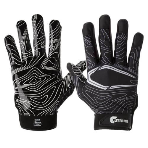 Cutters Football Receiver Gloves Black Topo L/XL Adult Youth - Silicone Grip