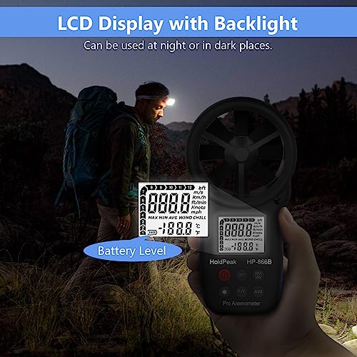 Handheld Anemometer with Tripod - Digital Wind Speed Gauge 866B