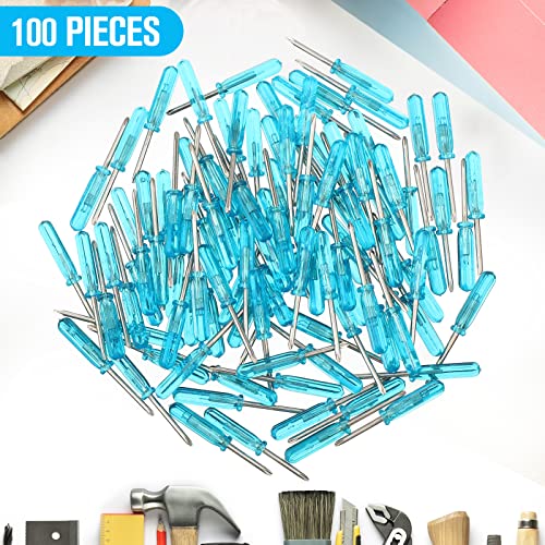 100 Pcs Pocket Screwdriver Mini Tops Tiny 2.0 mm Pocket Cross Eyeglass Screwdriver with Blue Handle for Watches Cellphone HDD Camera Laptop Repair Tool (Cross)