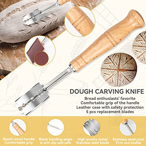 Danish Dough Whisk Set of 3 - Bread Making Tools Including Dough Scraper & Scoring Tool - Dough Making Tool Set
