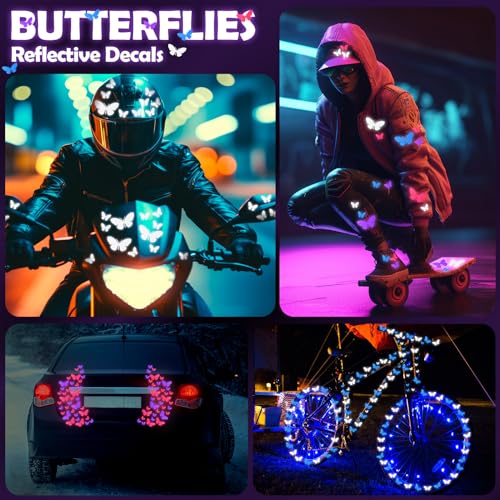 12 Pcs Butterfly Reflective Stickers Waterproof Vinyl Decals for Helmets & Bicycles