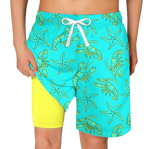 Boys Swim Trunks with Compression Liner - 5-6 Years Lobster