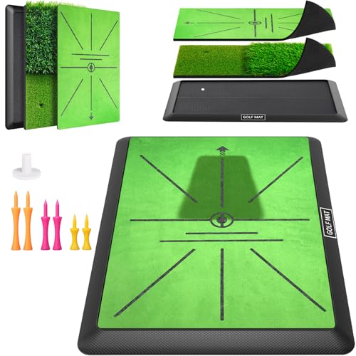 Jspotib Tri-Turf Golf Practice Mat for Indoor & Outdoor Swing & Chipping Training