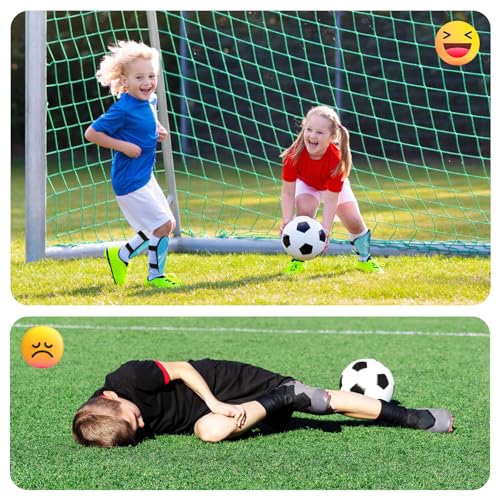 Kids Soccer Shin Guards - Protective Football Gear with Adjustable Straps - Blue / Medium