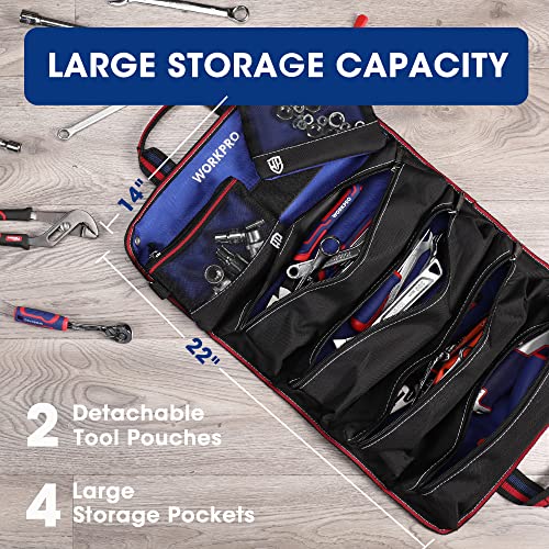 WORKPRO Roll Up Tool Bag, Tool Roll Up Bag with Detachable Tool Pouches, Heavy Duty Tool Bag Organizer with 6 Pockets, Tool Organizer for Mechanic, Electrician, Plumber and Carpenter