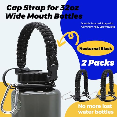 Cap Strap for 32 oz Wide Mouth Bottles - Durable Nocturnal Black