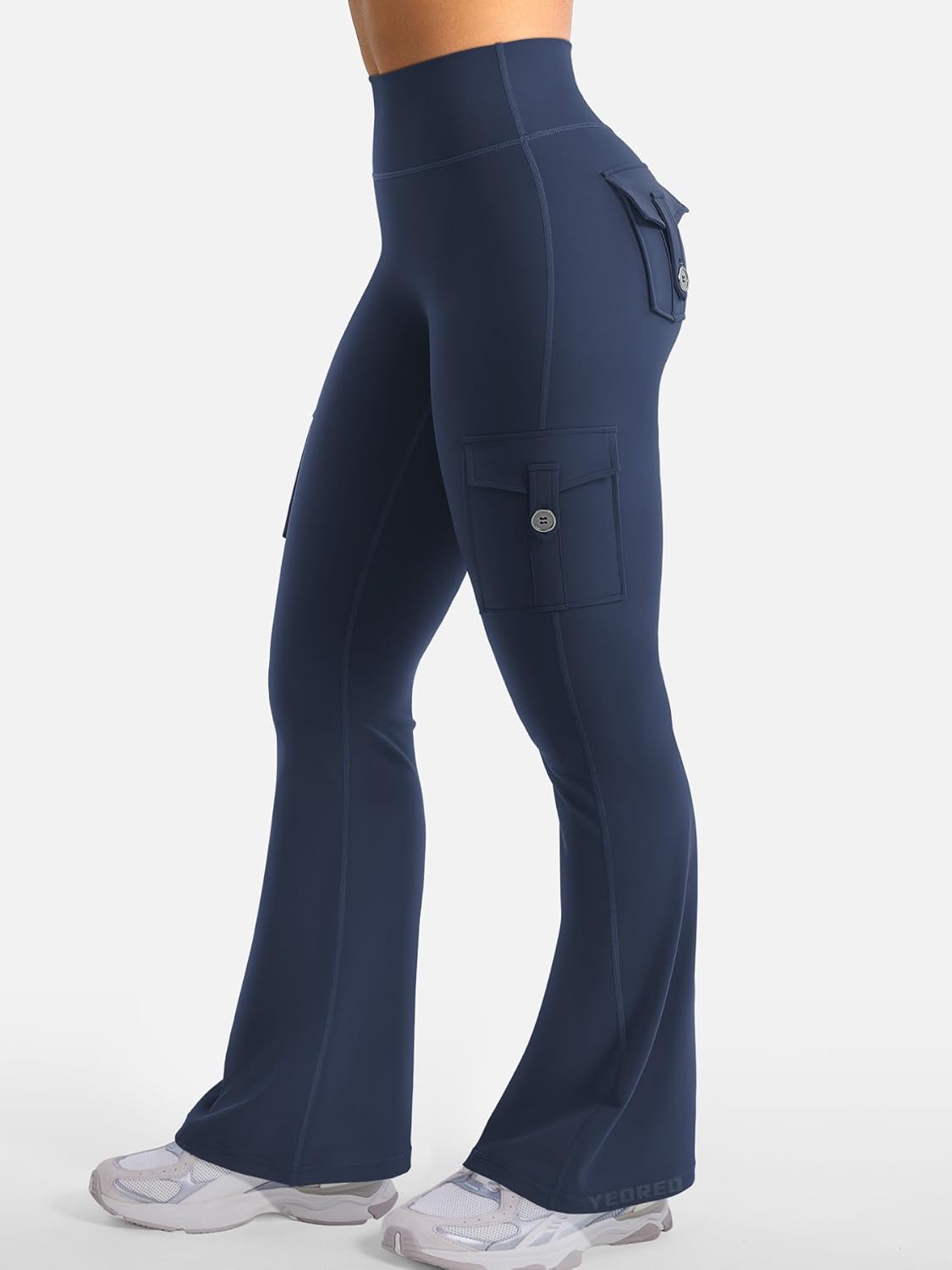 YEOREO CoreFlex Women's High-Waisted Flare Leggings - Hidden Pockets & No Front Seam | Cargo Gym Yoga Pants
