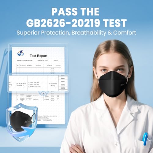 KN95 Face Masks for Adults 50 Pack, Individually Wrapped, 5-Ply Black Disposable Face Mask Against PM 2.5 Smoke & Dust, Filtration Efficiency 95%