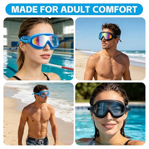 Fpxnb Gray & Blue Wide View Anti-Fog Swim Goggles - UV Protection, No Leakage, Adult Indoor & Outdoor