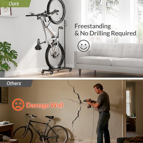 Vertical Bike Stand with Lockable Wheels - Adjustable Height for 29" Wheels
