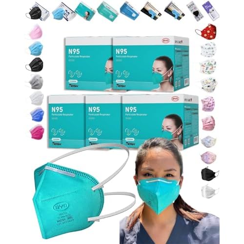 BYD Green Particulate Respirator Model DE2322 (Approval Number TC-84A-9315) 100 Pack (5-Box) w. Individually Wrapped,Breathable Disposable Foldable Safety Mask w. Head Strap & Nose Wire for Tight Fit