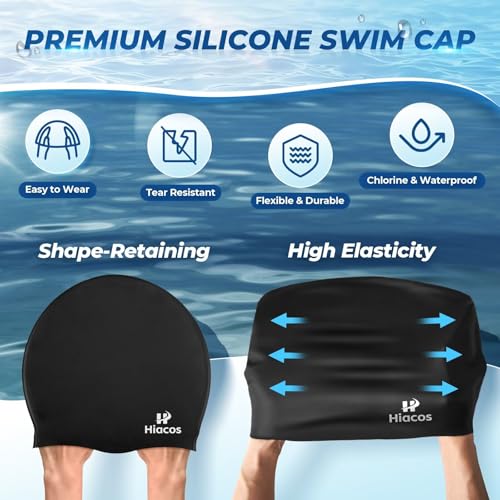 Large Swim Cap for Women Men Adults, Silicone Swimming Long Hair,