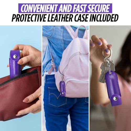 Keychain Pepper Spray for Women - Purple, 16 Feet Range, Leather Case