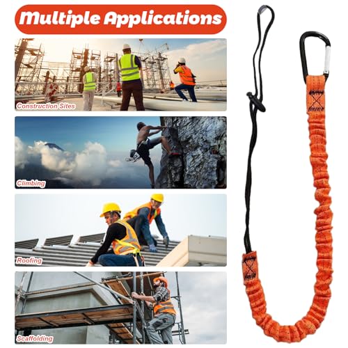 10pcs Retractable Tool Lanyards for Hand Tools with Carabiner and Adjustable Loop End, Extendable Length 31.5 "-43.3", Aluminum Screw Lock Carabiner with Shock Cord Stopper