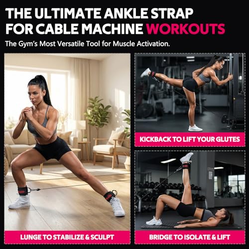 Ankle Straps for Cable Machines - Leg Straps for Glute Kickbacks, 1 Pair Black