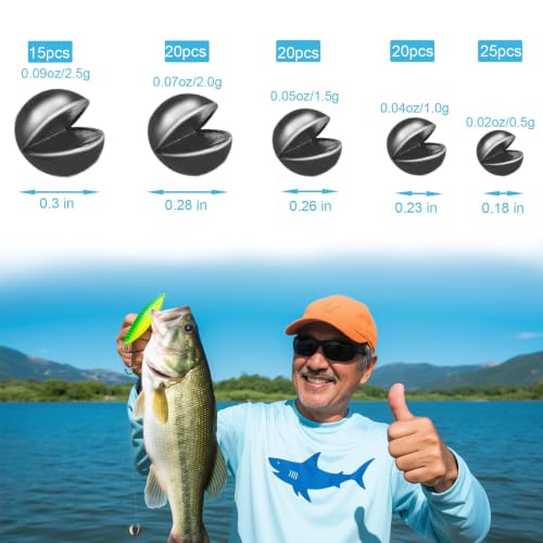 Split Shot Fishing Weights Assortment - 100 Round Removable Sinkers, 5 Sizes