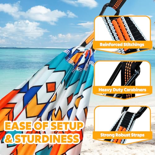 NATUREFUN Colorful Geometry Travel Camping Hammock 275x140cm Ultra-Light, Breathable, Quick-Drying with Carabiners & Straps
