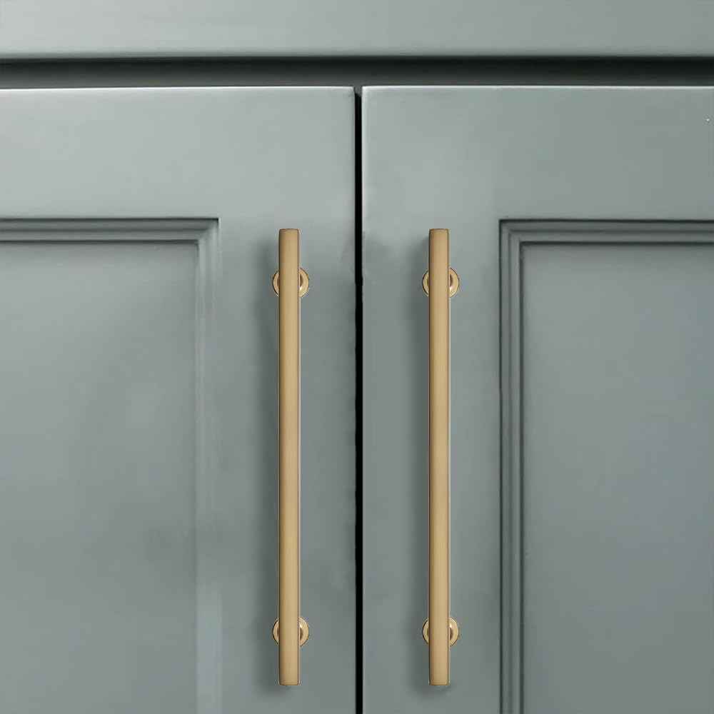 CABDM 8 inch (203mm) 10 Pack Brushed Brass Cabinet pulls Solid Heavy-Duty Handles Hardware for Kitchen Badroom Drawer Square Pulls Cupboard Cabinets