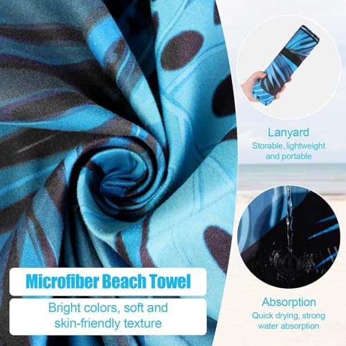 Oversized Microfiber Beach Towel - Blue Black Palm Leaf, 71"x35"