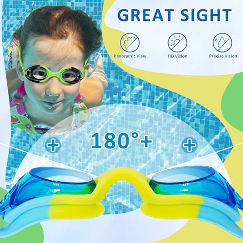 XDX Kids Swim Goggles 3-Pack Multicolor - Adjustable Anti-Fog, No Leaks for Ages 3-14