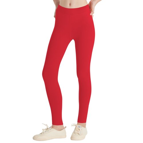 QBK Girls' Organic Cotton Leggings 2T 3T 4T 5T to 12 Years - Ultra Soft & Comfortable Footless Tights for Toddler to Kids(Red,6Y)