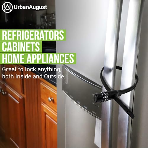 Urban August Adjustable Zip Tie Combination Lock for Cabinet Refrigerator Bike Stroller Helmet Skateboard Luggage- Multi-Purpose French Door Lock - Stainless Steel Fridge Lock (2)