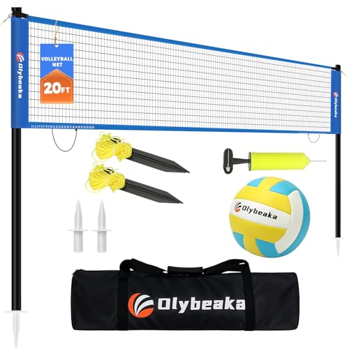 20FT Outdoor Volleyball Net Set - Blue | Adjustable Height, Pump & Carry Bag