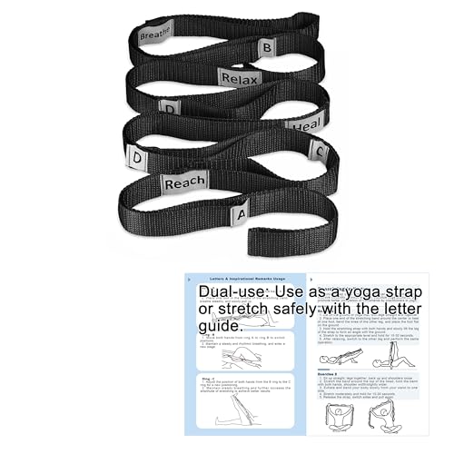 Yoga Stretching Strap with 10 Loops - Non-Elastic Physical Therapy Band - Black