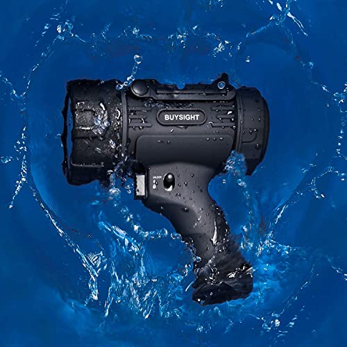 BUYSIGHT Rechargeable Spotlight Flashlight, Hand held Spotlight 800 lumens Waterproof Flashlight Hunting Lamp with red Filter(Black)