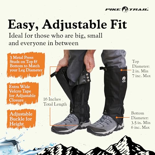 Adjustable Leg Gaiters - Lightweight Waterproof Leg Guards - Black
