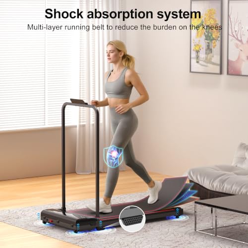 Foldable Under Desk Treadmill for Home & Office - Compact Electric Walking Machine with Handle Bar