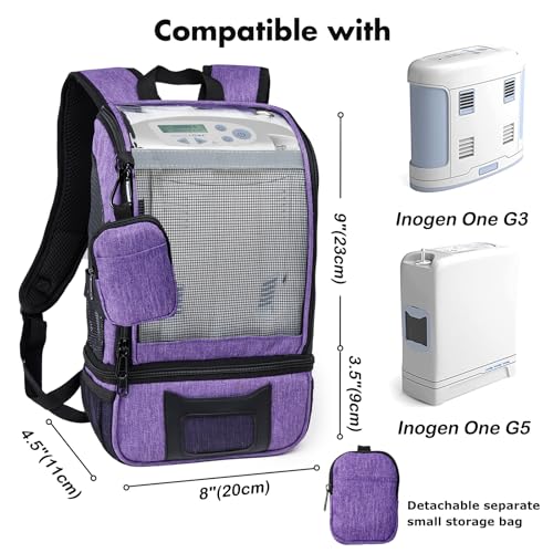 BAGSFY Purple Oxygen Concentrator Backpack for Inogen G5 G3 Rove 6 - Lightweight Carrying Bag