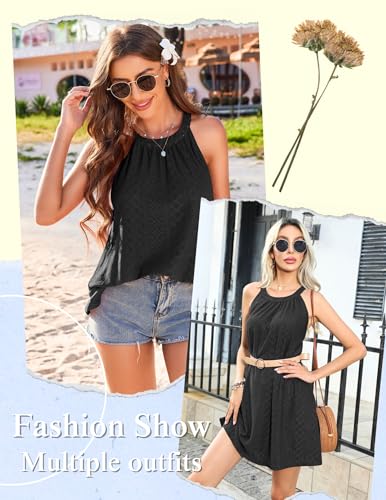 Womens Crochet Swimsuit Cover Up - Sleeveless Beach Tank Dress - Black Large