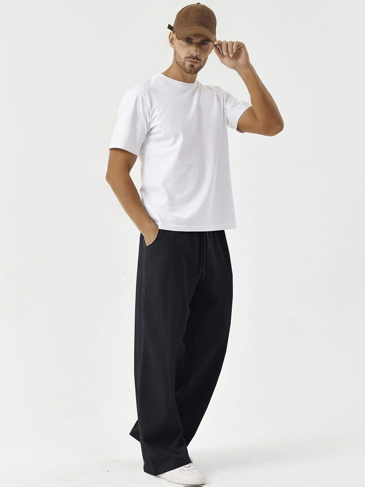 ATOFY Men's Baggy Sweatpants Wide Leg Pants Elastic Waist Drawstring Loose Lounge Joggers Sweatpant with Pockets Black
