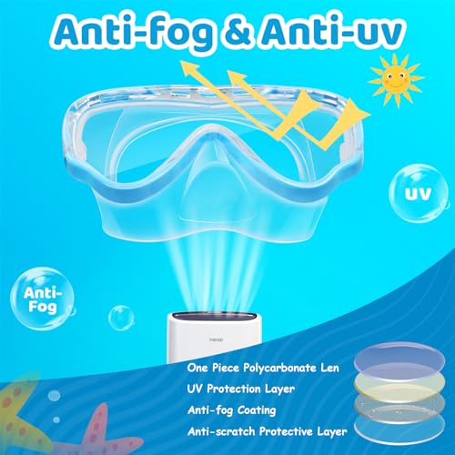 Kids Swim Goggles with Nose Cover - Sea Green & Blue, Anti-fog UV, 3-14 yrs (Vvinca 02-Sea Green & Blue / Standard)