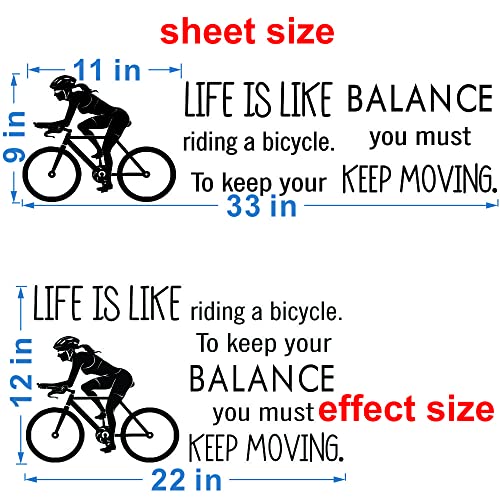 Bicycle Wall Decal - Removable PVC Sticker with Inspirational Quote ¡°Keep Balance and Keep Moving¡± - Bike Mural Art for Bedroom, Study, Gym, Office, or Workout Room - 12"x22" (JWH274-bicycle)