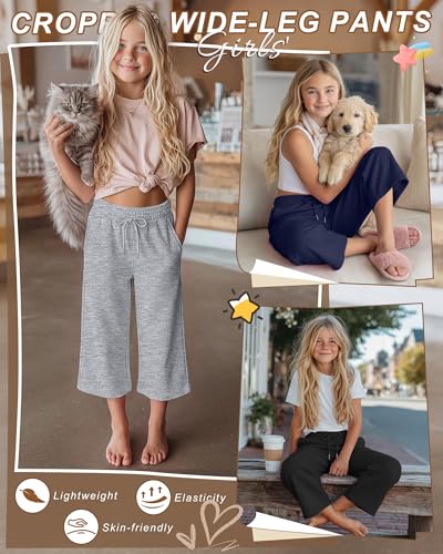 Girls Wide Leg Capri Pants - 3 Pack for Ages 5-14