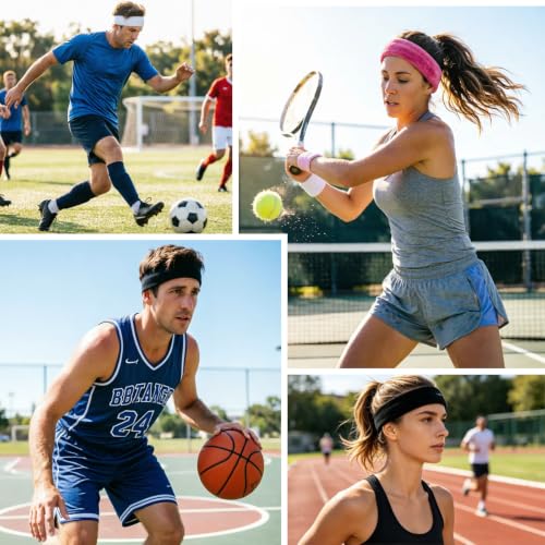 3 Pack Sports Sweatbands for Men & Women - White, Black, Gray
