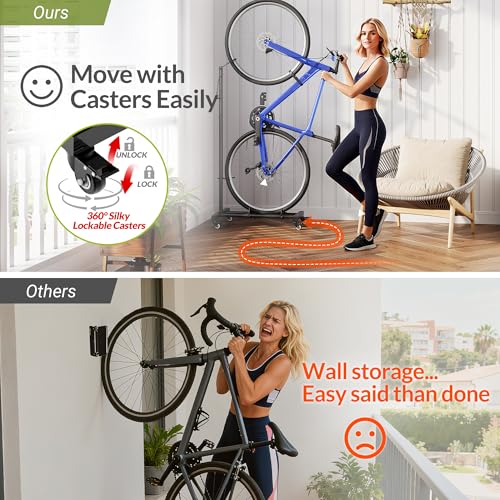 Vertical Bike Stand with Lockable Wheels - Adjustable Height for 29" Wheels
