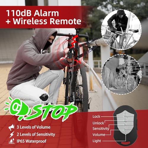 BANGTING Heavy Duty 4ft Bike Chain Lock with 110dB Alarm, Black