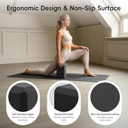 High Density EVA Yoga Blocks 2-Pack - Black Non-Slip Foam Props