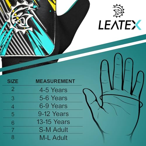 Soccer Goalie Gloves for Kids - Size 4 Cyan with Double Wrist Protection