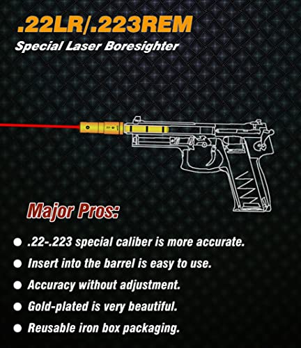 Laser Bore Sight for .22LR/.223REM - Brass Laser Boresighter for Pistols, Rifles & Air Guns