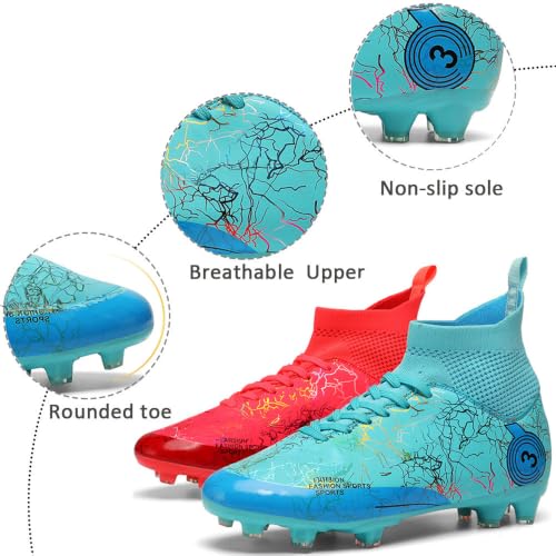 Kids Soccer Shoes Boys Football Cleats - 6 Big Kid Red Turquoise