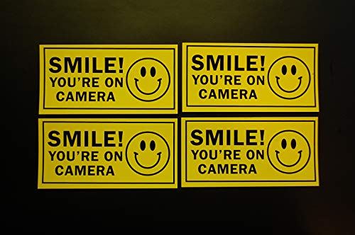 Smile You're On Camera Security Stickers - 4 Pack, Waterproof, 4" x 2"