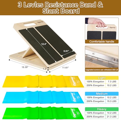 Calf Stretch Board with Resistance Bands - Adjustable Slant Board